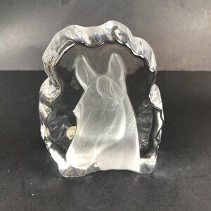 Art Glass Crystal d'Arques France, Intaglio Horse Head figure 4" x 3.5"